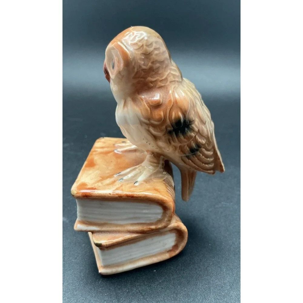 Porcelain Owl Figurine on a Stack of‎ Books With Gilded Corners-Unique